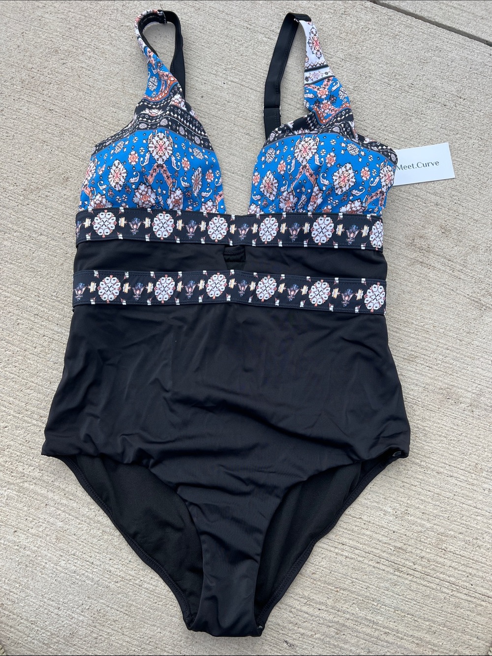 Blue & Black Printed Woman’s XL One-Piece Swimsuit NWT